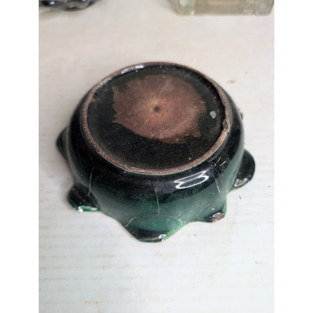 Lot Of 3 Vintage Ashtrays Candy Dishes Square Cabbage Circular Green Iridescent